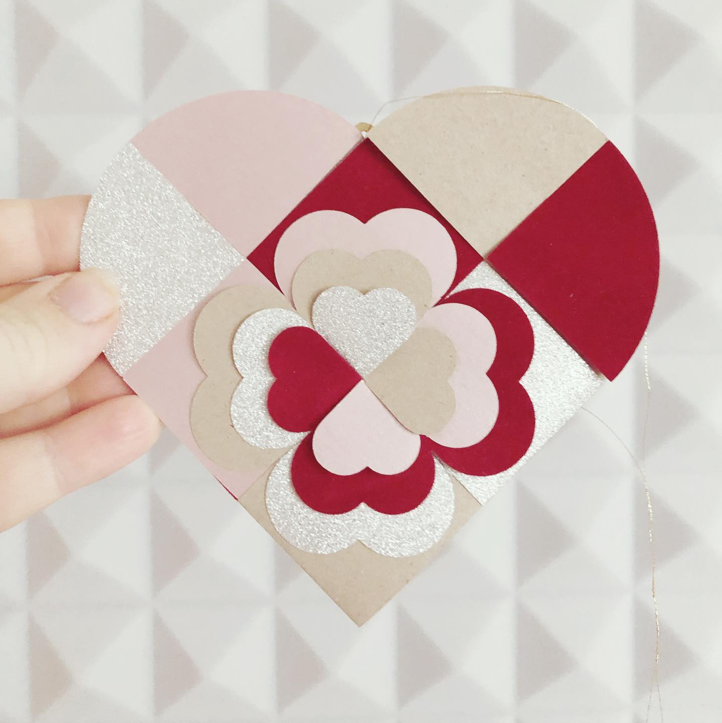 PaperMatrix - Blomsterhjerte, rød/sølv, 2 stk