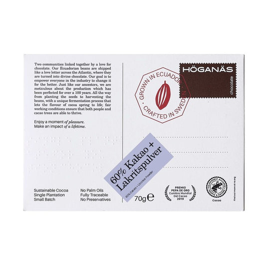 Höganäs Chocolate - 60% Mørk chokolade + Lakrids